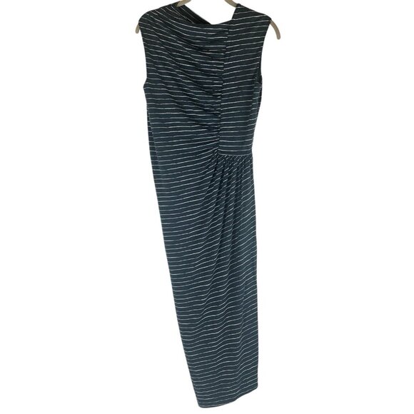 Boss Hugo Boss Dress XS Striped Navy Blue Coastal Asymmetric Midi Lined Stretch - Picture 4 of 14